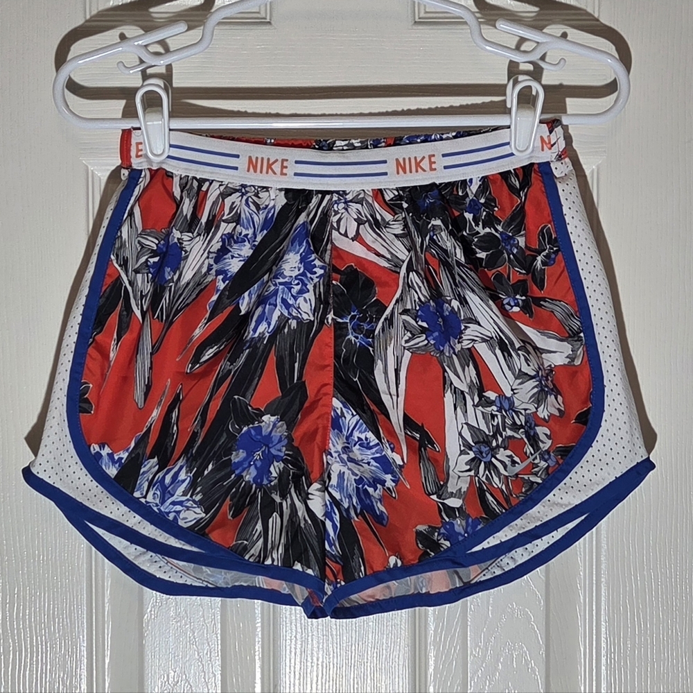 Nike Women's Athletic Shorts - Orange, Blue, and Black Floral